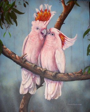花 鳥 Painting - オウムを愛する鳥